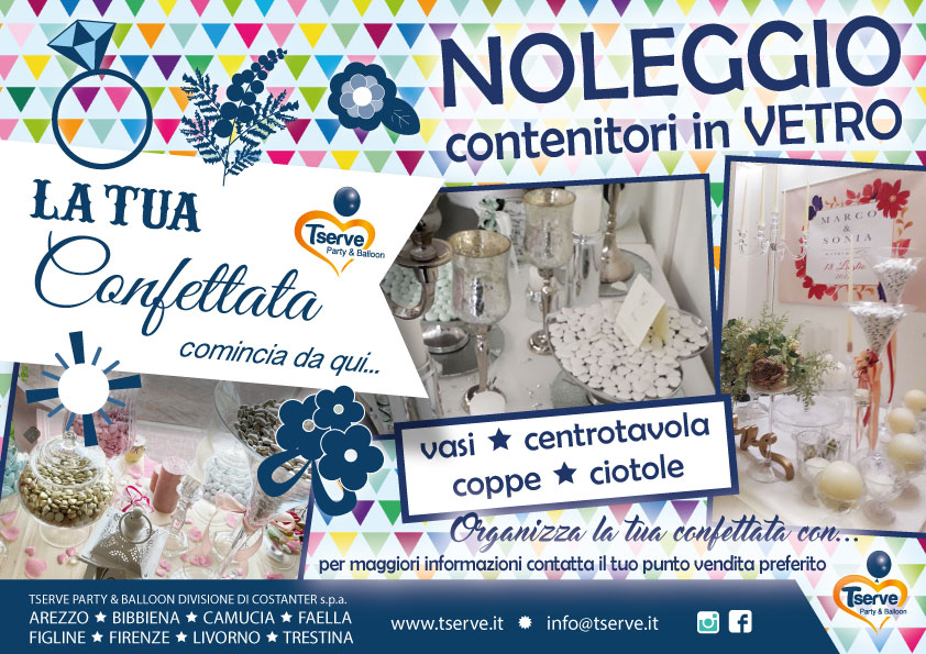 Subito disponibili a noleggio nei nostri punti vendita i contenitori in vetro per confettate!